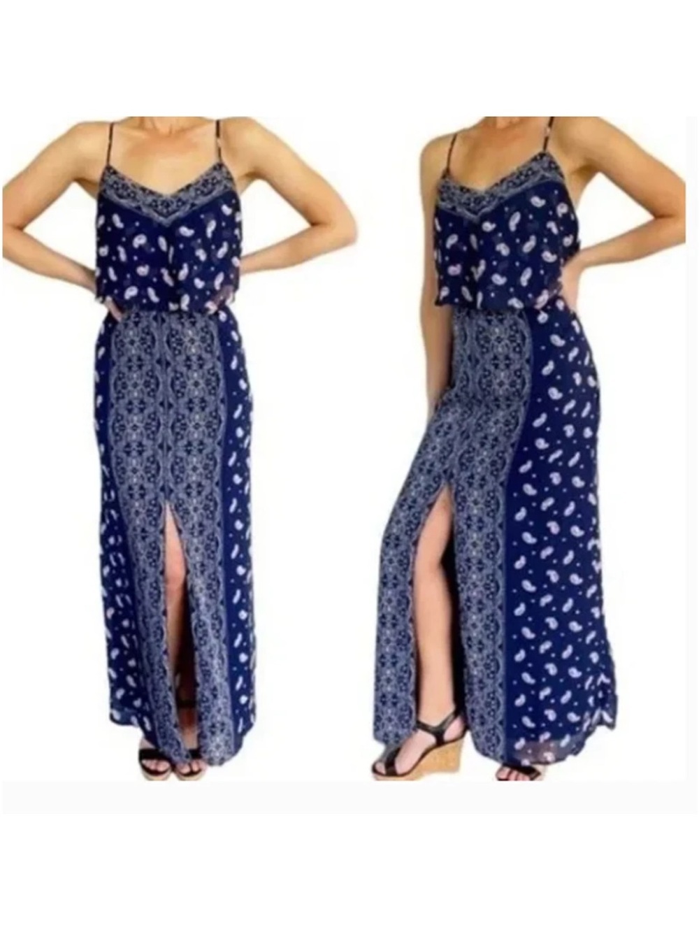 Navy Maxi Dress with Pink Paisley Print princess vera wang-Elegant style